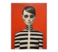 Artery8 Wall Art Print Emo Phase By Ryan Ramirez Black On Orange Coral Skeleton Bold Vibrant Halloween Artwork Painting Poster | Size: W12" x H16" Artery8 Multicolor W12" x H16"
