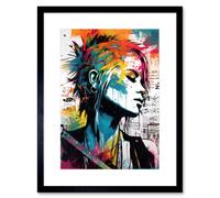 Artery8 Wall Art Print Emo Woman Electric Guitar Sheet Music Upcycle Art Splatter Paint Modern Painting Artwork Framed 9X7 Inch | Size: W7" x H9" Artery8 Black W7" x H9"