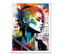 Artery8 Wall Art Print Emo Woman Electric Guitar Sheet Music Upcycle Art Splatter Paint Modern Painting Art Framed in White | Size: W12" x H16" Artery8 White W12" x H16"