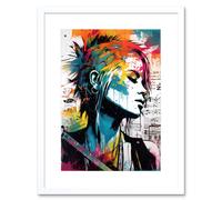 Artery8 Wall Art Print Emo Woman Electric Guitar Sheet Music Upcycle Art Splatter Paint Modern Painting Artwork Framed 9X7 Inch | Size: W7" x H9" Artery8 White W7" x H9"