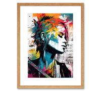 Artery8 Wall Art Print Emo Woman Electric Guitar Sheet Music Upcycle Art Splatter Paint Modern Painting Artwork Framed 9X7 Inch | Size: W7" x H9" Artery8 Beige W7" x H9"