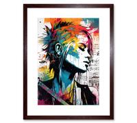 Artery8 Wall Art Print Emo Woman Electric Guitar Sheet Music Upcycle Art Splatter Paint Modern Painting Artwork Framed 9X7 Inch | Size: W7" x H9" Artery8 Brown W7" x H9"