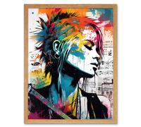 Artery8 Wall Art Print Emo Woman Electric Guitar Sheet Music Upcycle Art Splatter Paint Modern Painting Art Framed in Light Oak | Size: W12" x H16" Artery8 Light Oak W12" x H16"