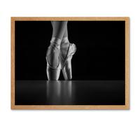 Artery8 Wall Art Print En Pointe Ballerina Dancer Ballet Shoes Dancing Black & White Photograph Art Framed in Light Oak | Size: W12" x H16" Artery8 Light Oak W12" x H16"