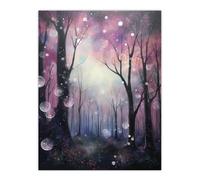 Wall Art Print Enchanted Forest Bubbles Oil Painting Pink Blue Winter Tree Silhouettes Misty Fantasy Landscape Colourful Magical Nature Mystical Moder Artery8 Purple W18 inch x H24 inch
