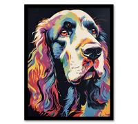 Artery8 Wall Art Print English Cocker Spaniel Head Colourful Painting Cute Dog Portrait Art Framed | Size: W12" x H16" Artery8 Multicolor W12" x H16"