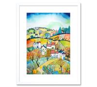Artery8 Wall Art Print English Country Rural Landscape Folk Art Watercolour Painting Artwork Framed 9X7 Inch in White | Size: W7" x H9" Artery8 White W7" x H9"