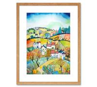 Artery8 Wall Art Print English Country Rural Landscape Folk Art Watercolour Painting Artwork Framed 9X7 Inch in Beige | Size: W7" x H9" Artery8 Beige W7" x H9"