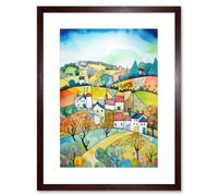 Artery8 Wall Art Print English Country Rural Landscape Folk Art Watercolour Painting Artwork Framed 9X7 Inch in Brown | Size: W7" x H9" Artery8 Brown W7" x H9"