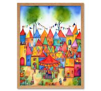 Artery8 Wall Art Print English Village Fete Fair Folk Art Framed in Light Oak | Size: W12" x H16" Artery8 Light Oak W12" x H16"