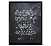 Artery8 Wall Art Print Ephesians 2:8-10 Saved Through Faith Gift Of God Created In Jesus Christian Bible Verse Quote Scripture Typography Art Framed Artery8 Black W12" x H16"