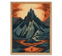 Artery8 Wall Art Print Erebor The Lonely Mountain Landscape Art Framed in Light Oak | Size: W12" x H16" Artery8 Light Oak W12" x H16"