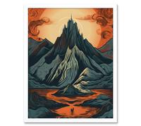 Artery8 Wall Art Print Erebor The Lonely Mountain Landscape Art Framed in White | Size: W12" x H16" Artery8 White W12" x H16"