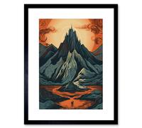 Artery8 Wall Art Print Erebor The Lonely Mountain Landscape Artwork Framed 9X7 Inch in Black | Size: W7" x H9" Artery8 Black W7" x H9"