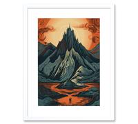Artery8 Wall Art Print Erebor The Lonely Mountain Landscape Artwork Framed 9X7 Inch in White | Size: W7" x H9" Artery8 White W7" x H9"