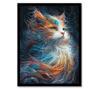 Artery8 Wall Art Print Ethereal Orange Maine Coon Cat Lover Pet Portrait Art Framed Poster in Black | Size: W12" x H16" Artery8 Black W12" x H16"