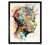 Artery8 Wall Art Print Euterpe's Melody Vision Musician Muse Inspiration Modern Watercolour Painting Art Framed in Black | Size: W12" x H16" Artery8 Black W12" x H16"