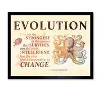 Artery8 Wall Art Print Evolution Charles Darwin Responsive to Change Quote Not the Strongest that Survives Typography Art Framed | Size: W12" x H16" Artery8 Black W12" x H16"
