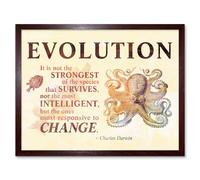 Artery8 Wall Art Print Evolution Charles Darwin Responsive to Change Quote Not the Strongest that Survives Typography Art Framed | Size: W12" x H16" Artery8 Brown W12" x H16"
