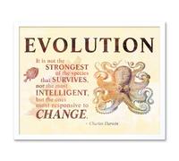 Artery8 Wall Art Print Evolution Charles Darwin Responsive to Change Quote Not the Strongest that Survives Typography Art Framed | Size: W12" x H16" Artery8 White W12" x H16"