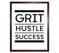 Artery8 Wall Art Print Exercise Inspiration Grit Hustle Respect Exercise Workout Gym Decor Art Framed in Brown | Size: W12" x H16" Artery8 Brown W12" x H16"