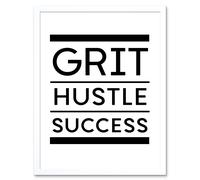 Artery8 Wall Art Print Exercise Inspiration Grit Hustle Respect Exercise Workout Gym Decor Art Framed in White | Size: W12" x H16" Artery8 White W12" x H16"