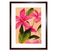 Artery8 Wall Art Print Exotic Pink Plumeria Flower Plant Blooms Watercolour Pencil Artwork Framed 9X7 Inch in Brown | Size: W7" x H9" Artery8 Brown W7" x H9"