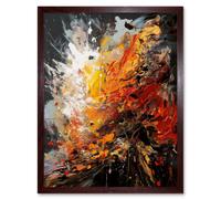 Artery8 Wall Art Print Explosion White Orange Red Abstract Painting Art Framed in Brown | Size: W12" x H16" Artery8 Brown W12" x H16"