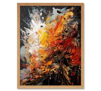 Artery8 Wall Art Print Explosion White Orange Red Abstract Painting Art Framed in Light Oak | Size: W12" x H16" Artery8 Light Oak W12" x H16"