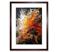 Artery8 Wall Art Print Explosion White Orange Red Abstract Painting Artwork Framed 9X7 Inch in Brown | Size: W7" x H9" Artery8 Brown W7" x H9"