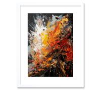 Artery8 Wall Art Print Explosion White Orange Red Abstract Painting Artwork Framed 9X7 Inch | Size: W7" x H9" Artery8 White W7" x H9"