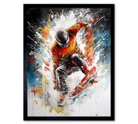 Artery8 Wall Art Print Extreme Sports Snowboarding Paint Splat Portrait Art Framed in Black | Size: W12" x H16" Artery8 Black W12" x H16"