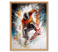 Artery8 Wall Art Print Extreme Sports Snowboarding Paint Splat Portrait Art Framed in Light Oak | Size: W12" x H16" Artery8 Light Oak W12" x H16"