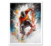 Artery8 Wall Art Print Extreme Sports Snowboarding Paint Splat Portrait Art Framed in White | Size: W12" x H16" Artery8 White W12" x H16"