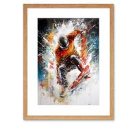 Artery8 Wall Art Print Extreme Sports Snowboarding Paint Splat Portrait Artwork Framed 9X7 Inch in Beige | Size: W7" x H9" Artery8 Beige W7" x H9"