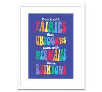 Artery8 Wall Art Print Fairies Unicorns Mermaids Rainbows Framed in White | Size: W7" x H9" Artery8 White W7" x H9"