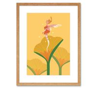 Artery8 Wall Art Print Fairies Yellow Flower Fairy Framed in Beige | Size: W7" x H9" Artery8 Beige W7" x H9"