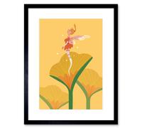 Artery8 Wall Art Print Fairies Yellow Flower Fairy Framed in Black | Size: W7" x H9" Artery8 Black W7" x H9"