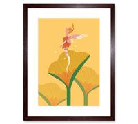 Artery8 Wall Art Print Fairies Yellow Flower Fairy Framed in Brown | Size: W7" x H9" Artery8 Brown W7" x H9"