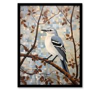 Artery8 Wall Art Print Fall Mosaic Mockingbird on Autumn Tree Branch Framed Art Picture in Brown | Size: W12" x H16" Artery8 Brown W12" x H16"