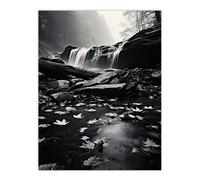 Artery8 Wall Art Print Fallen Autumn Leaves in Waterfall Black & White Poster Picture in Grey | Size: W12" x H16" Artery8 Grey W12" x H16"