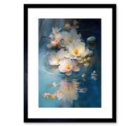 Artery8 Wall Art Print Fallen Cherry Blossom Flower Water Ripples Modern Watercolour Painting Artwork Framed 9X7 Inch in Black | Size: W7" x H9" Artery8 Black W7" x H9"