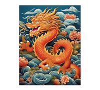 Artery8 Fantasy Chinese Dragon Traditional Orange Clouds 2024 Chinese Year Of The Dragon Unframed Wall Art Print Poster Home Decor Premium