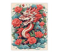 Artery8 Wall Art Print Fantasy Dragon Red Blue Ornate Mythical 2024 China Year Of The Dragon Poster | Size: W24" x H32" Artery8 Red W24" x H32"