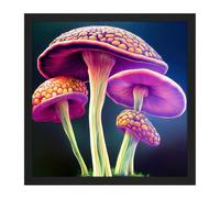 Artery8 Wall Art Print Fantasy Magic Mushrooms Vibrant Colour Fungi Modern Square Framed Picture 16X16 Inch in Black | Size: W16" x H16" Artery8 Black W16" x H16"