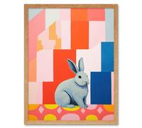 Artery8 Wall Art Print Fat White Rabbit Bold Pop Art Colourful Conceptual Modern Artwork Art Framed in Light Oak | Size: W12" x H16" Artery8 Light Oak W12" x H16"
