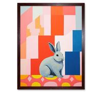 Artery8 Wall Art Print Fat White Rabbit Bold Pop Art Colourful Conceptual Modern Artwork Art Framed in Brown | Size: W12" x H16" Artery8 Brown W12" x H16"