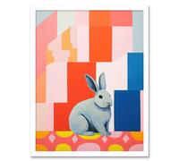 Artery8 Wall Art Print Fat White Rabbit Bold Pop Art Colourful Conceptual Modern Artwork Art Framed | Size: W12" x H16" Artery8 White W12" x H16"