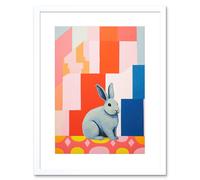 Artery8 Wall Art Print Fat White Rabbit Bold Pop Art Colourful Conceptual Modern Artwork Framed 9X7 Inch | Size: W7" x H9" Artery8 White W7" x H9"