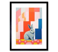 Artery8 Wall Art Print Fat White Rabbit Bold Pop Art Colourful Conceptual Modern Artwork Framed 9X7 Inch in Black | Size: W7" x H9" Artery8 Black W7" x H9"